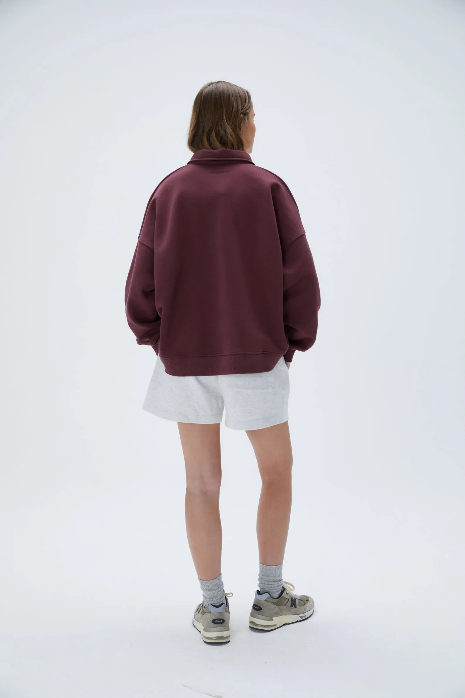 Oversized Button Up Sweatshirt - Burgundy