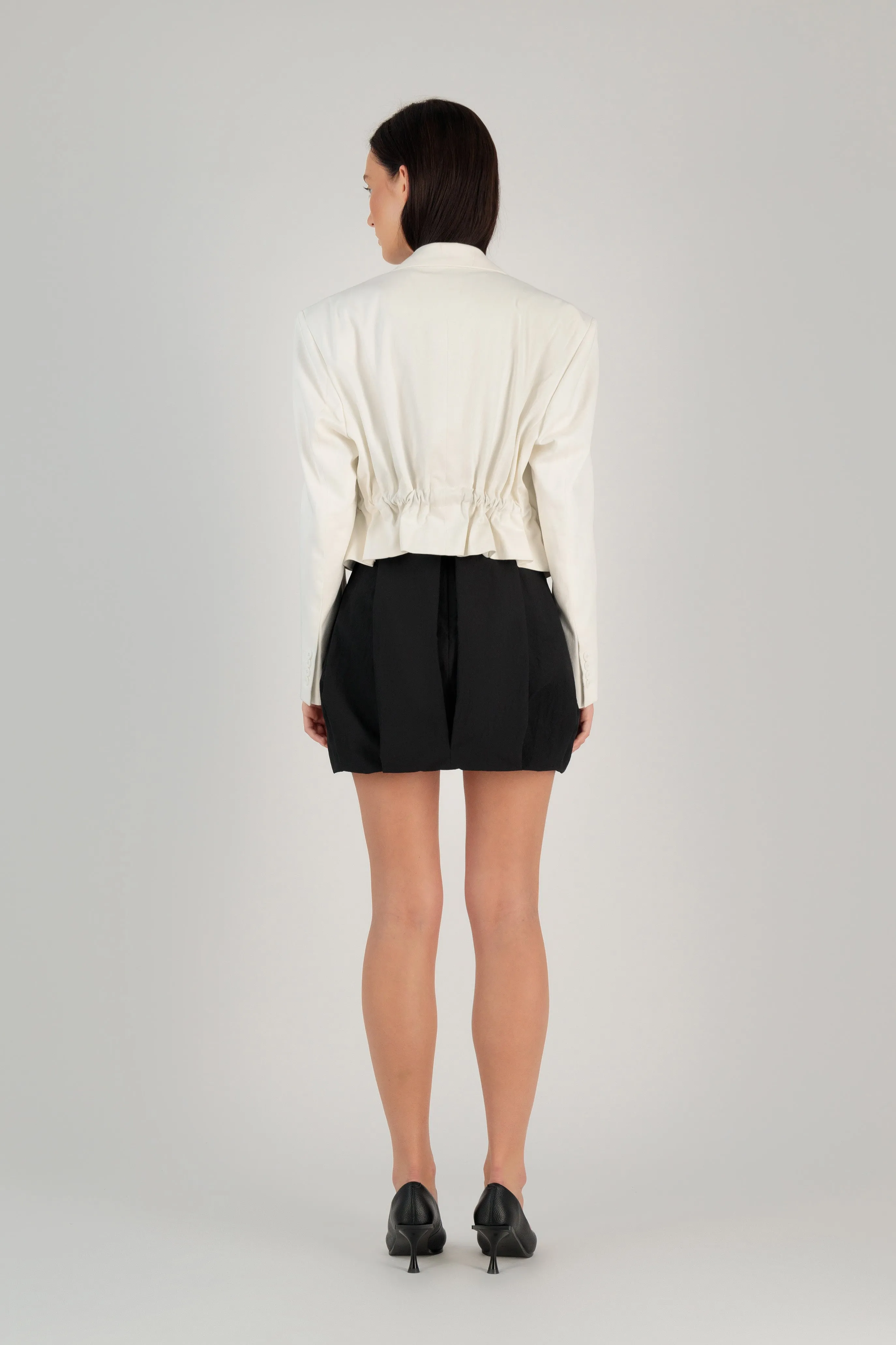 OVERSIZED TWILL CROP BLAZER W/ DRAWSTRING