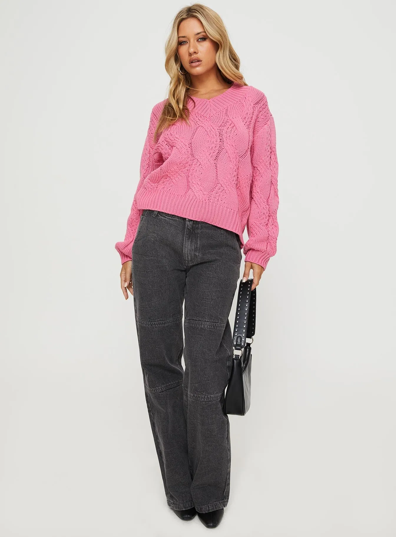 Ranelle Cable Knit Sweater Pink