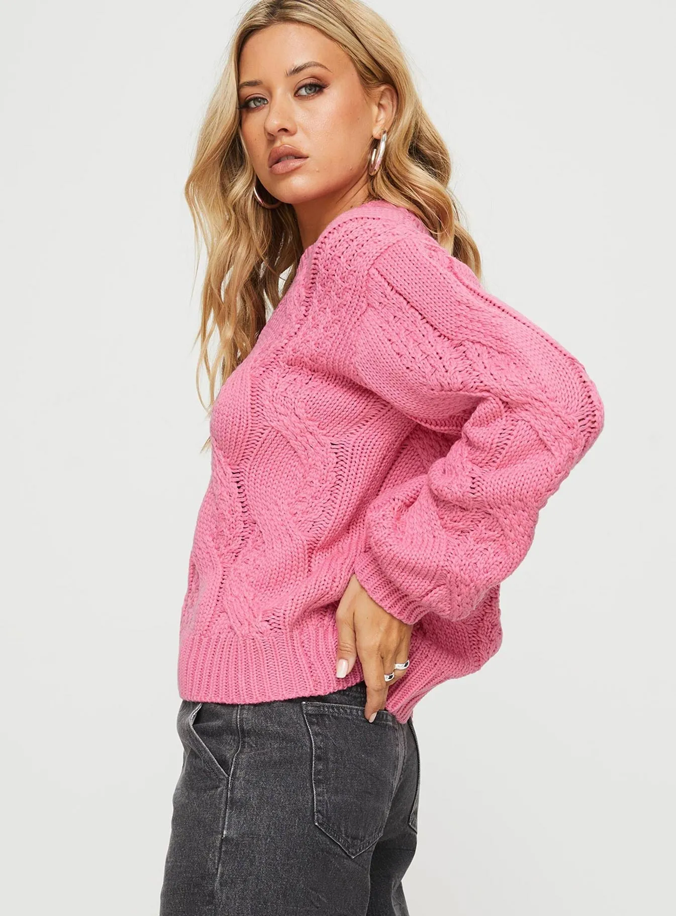 Ranelle Cable Knit Sweater Pink