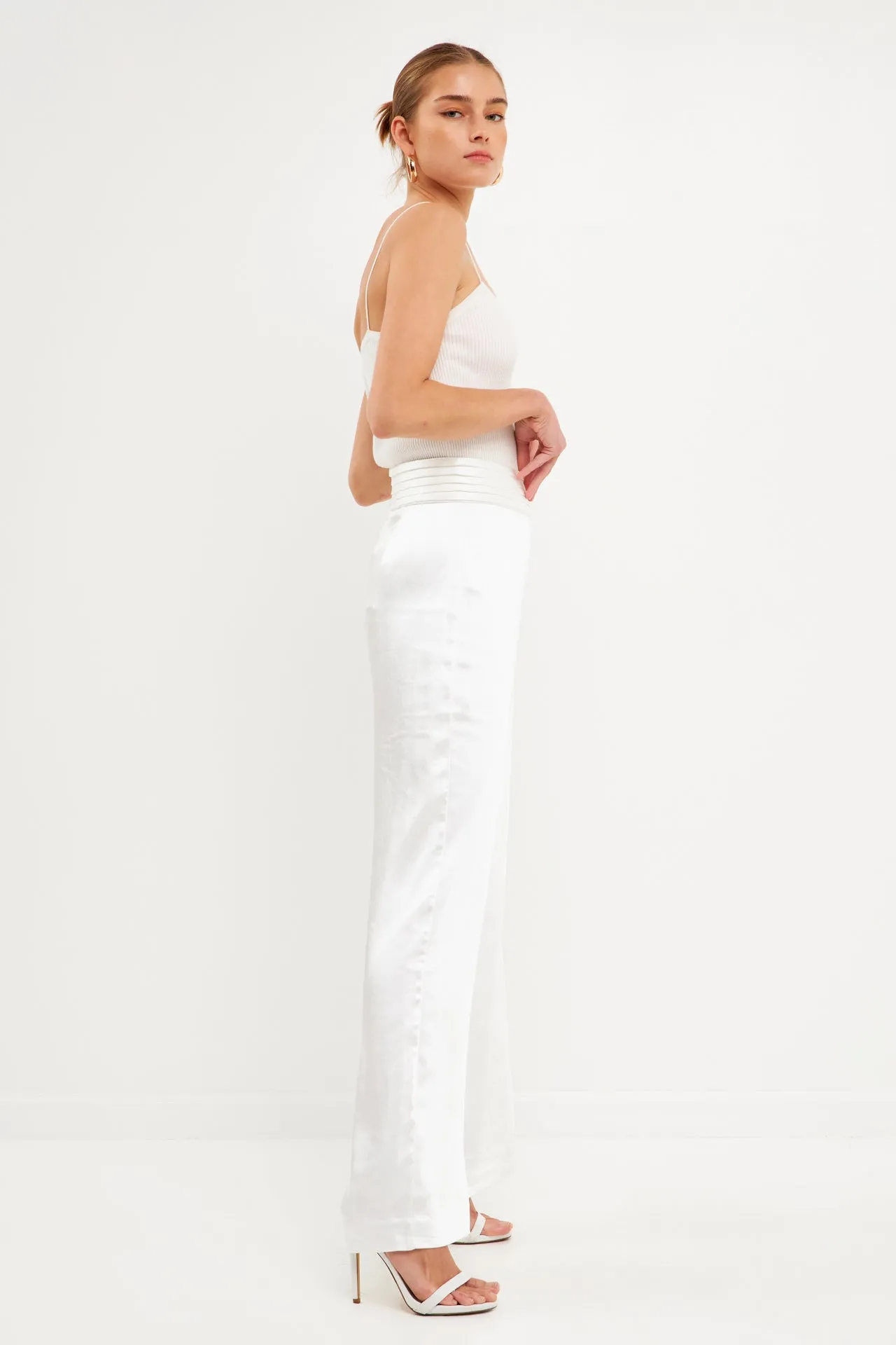 Satin Tuxedo Wide Leg Trousers