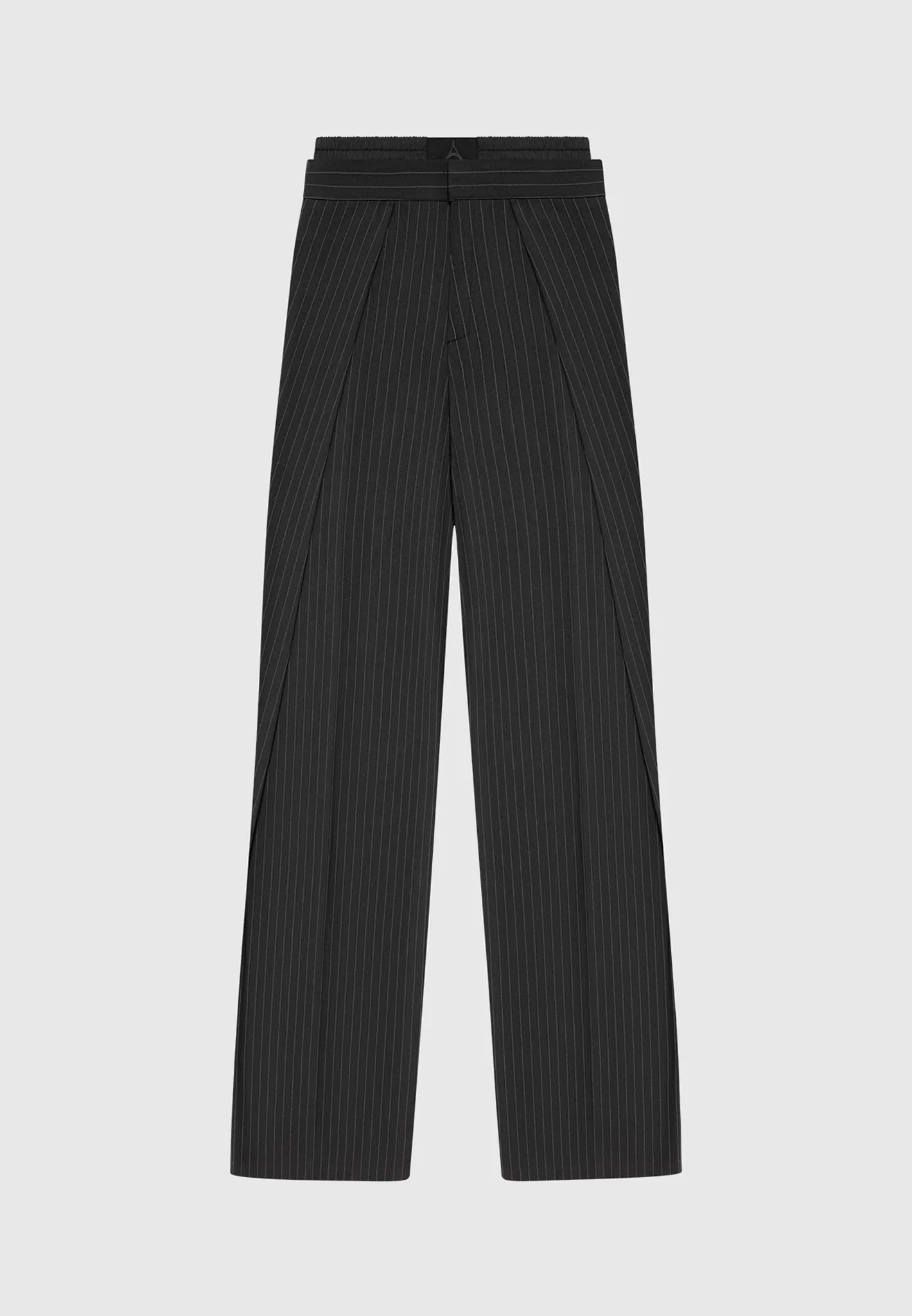 Satin Waistband Pinstripe Trousers - Black