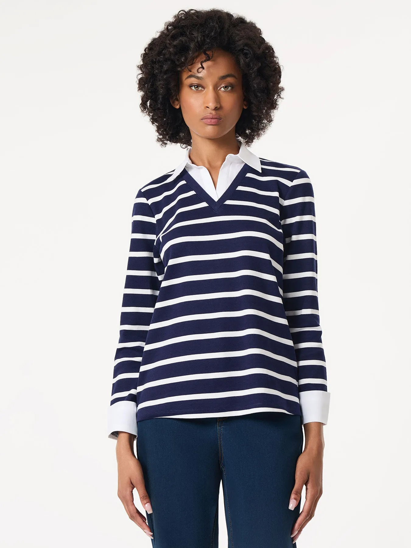 Striped Collared Twofer Layered-Look Top