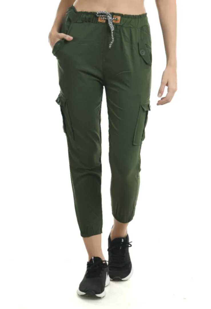 Stylish Green Cotton Blend Self Design Cargo For Women