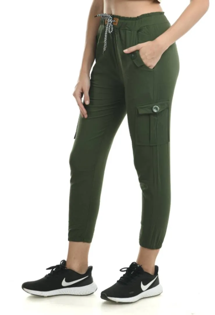 Stylish Green Cotton Blend Self Design Cargo For Women