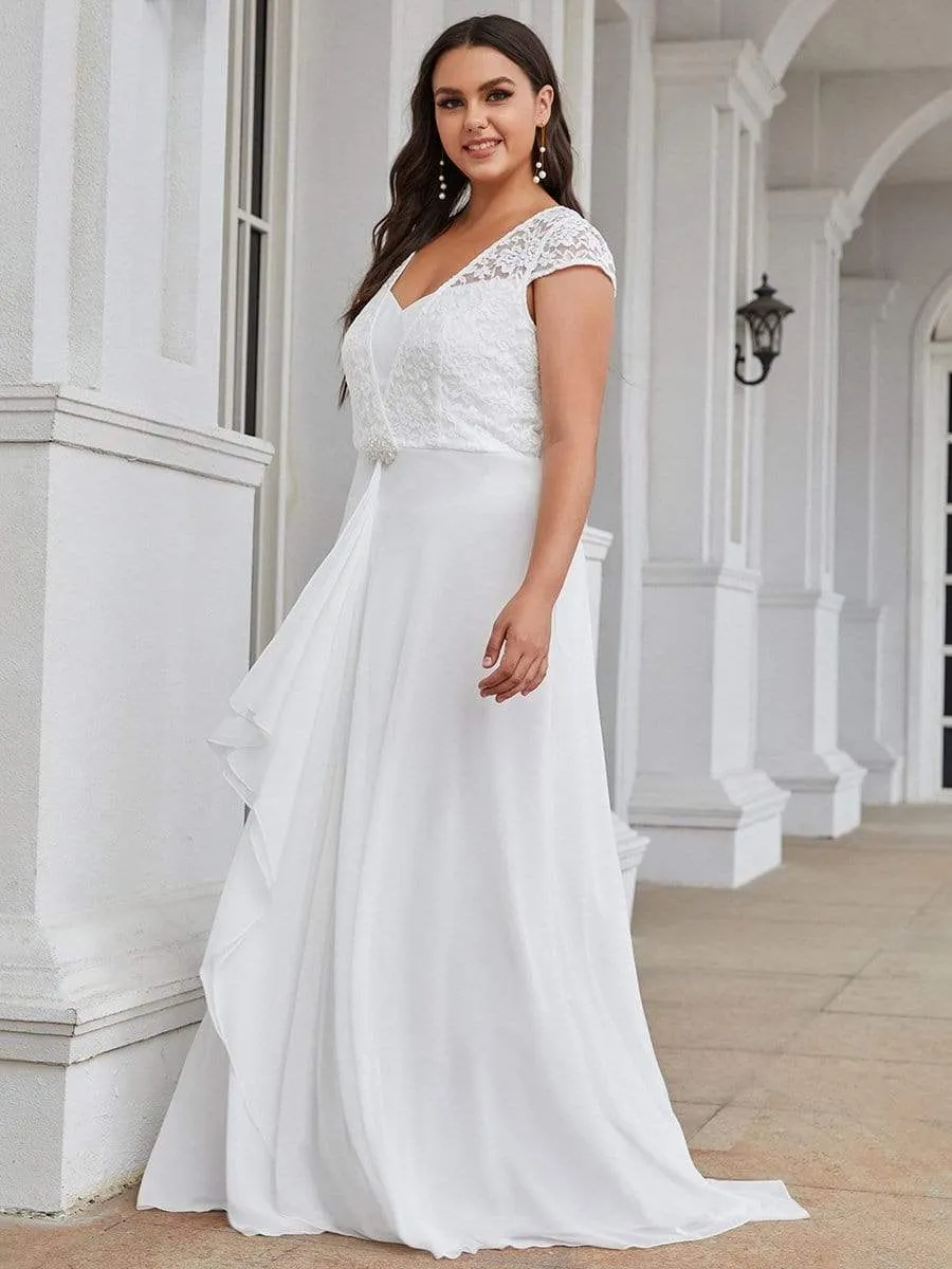 Sweetheart Floral Lace Cap Sleeve Wedding Guest Dress