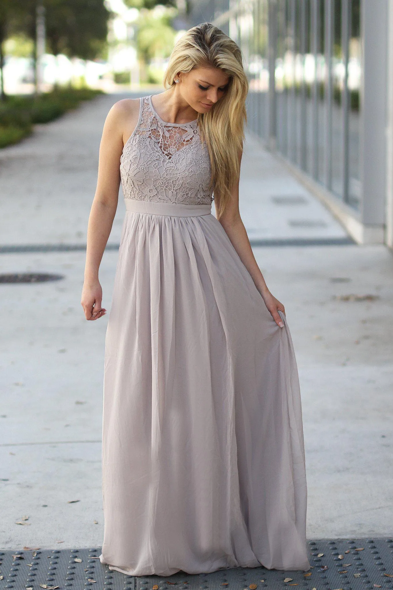 Taupe Crochet Maxi Dress