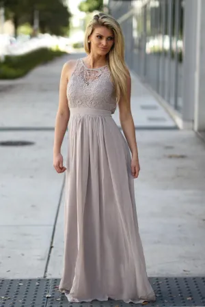 Taupe Crochet Maxi Dress