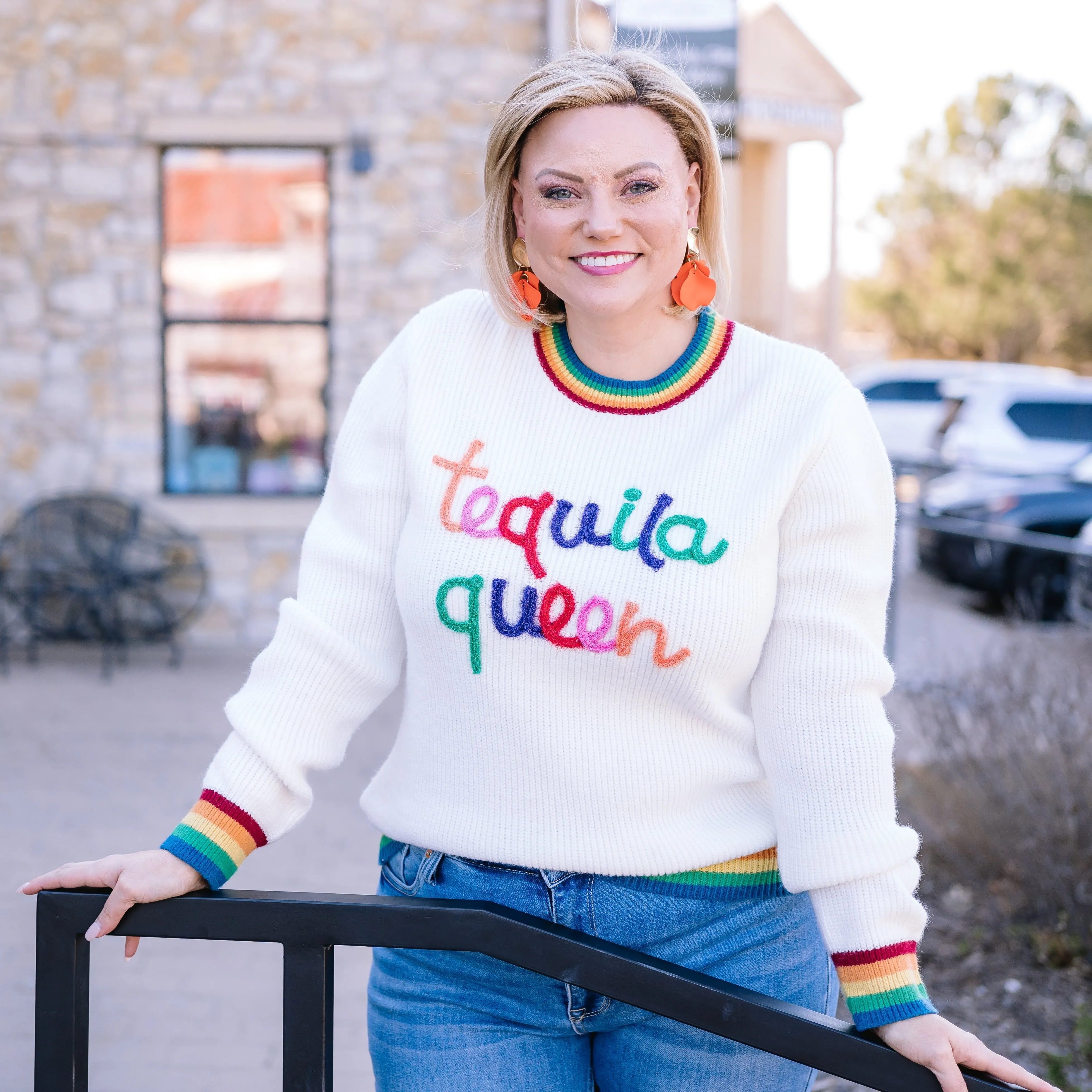 Tequila Queen Rainbow Trim Sweater