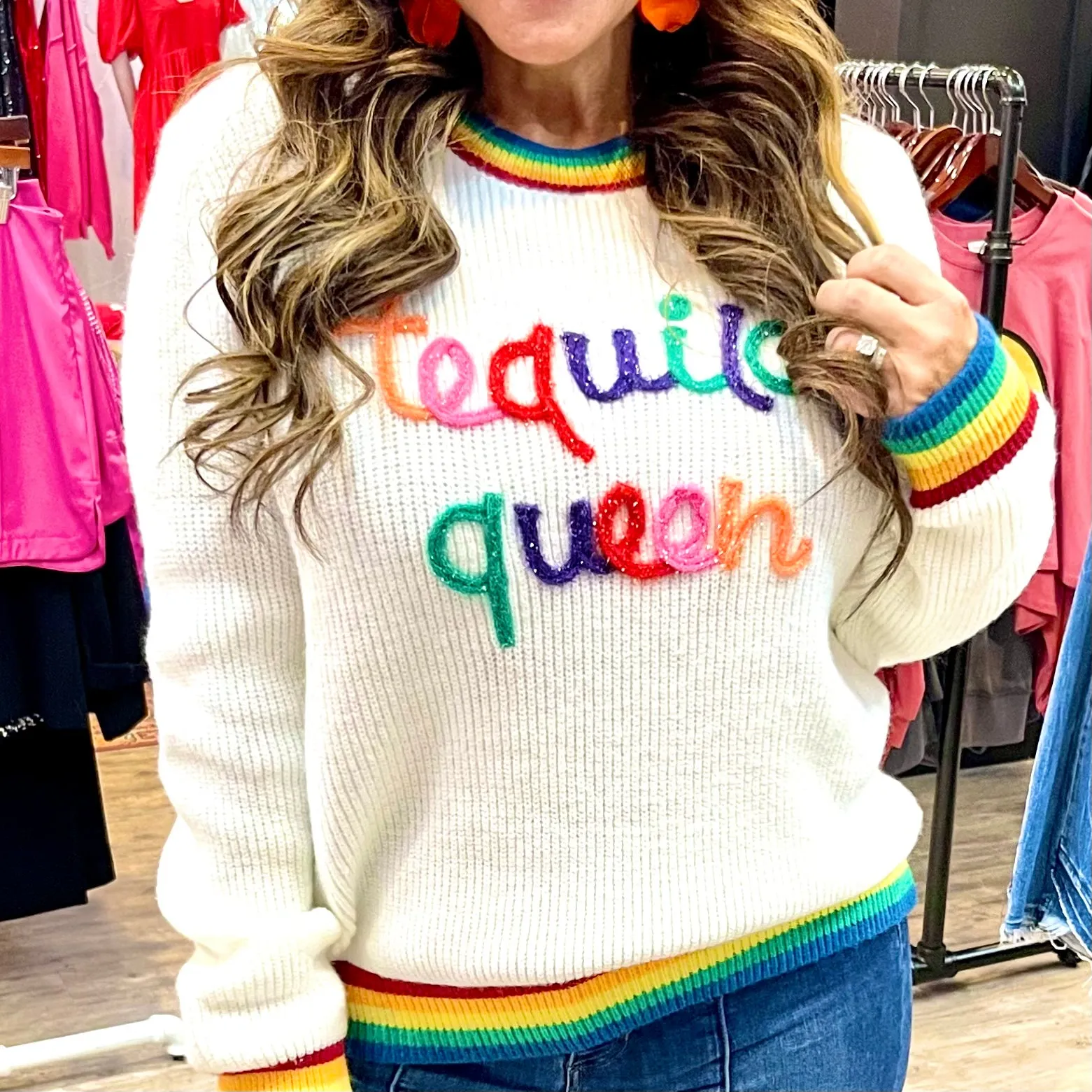 Tequila Queen Rainbow Trim Sweater