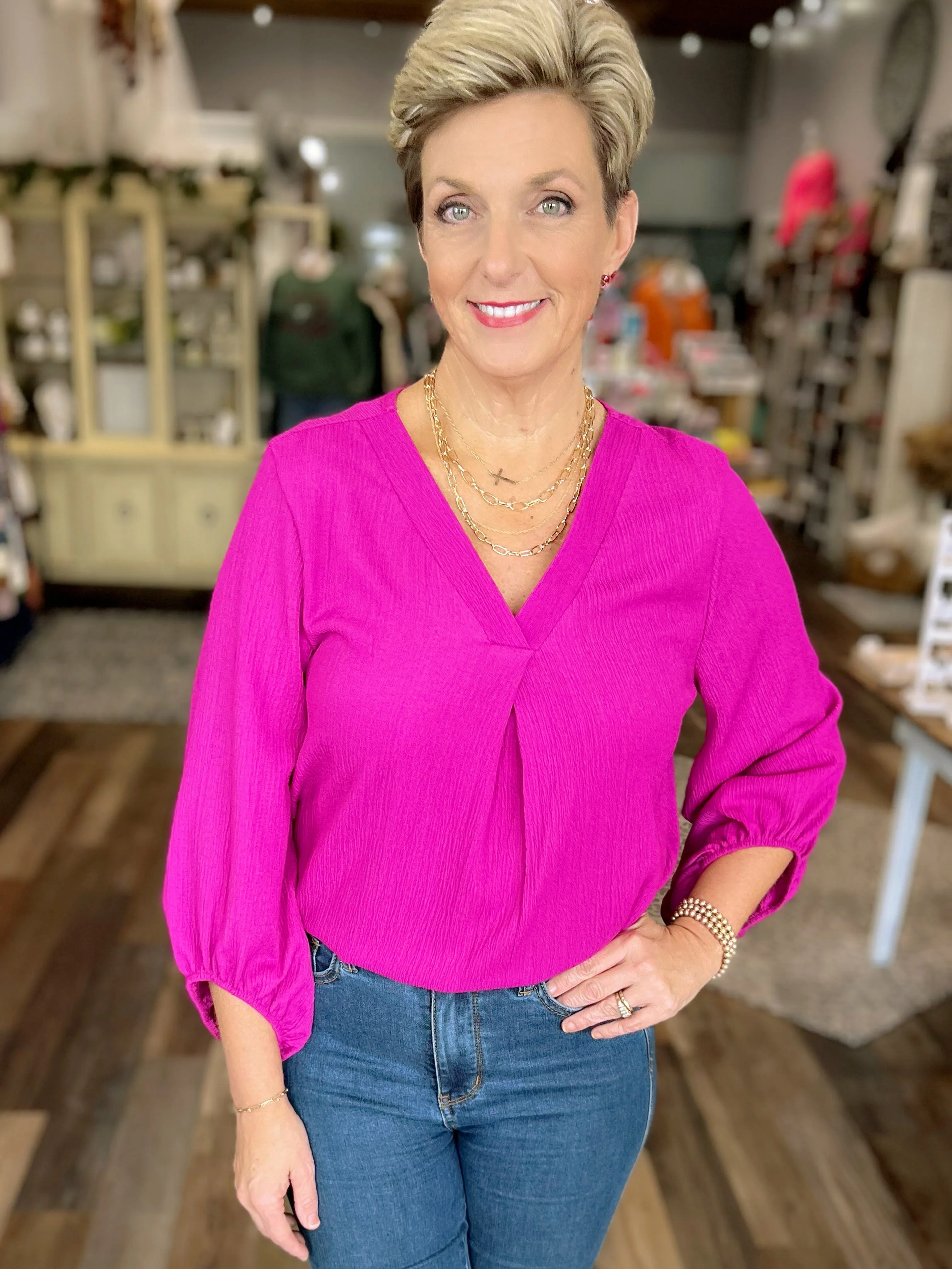 Textured Magenta Blouse