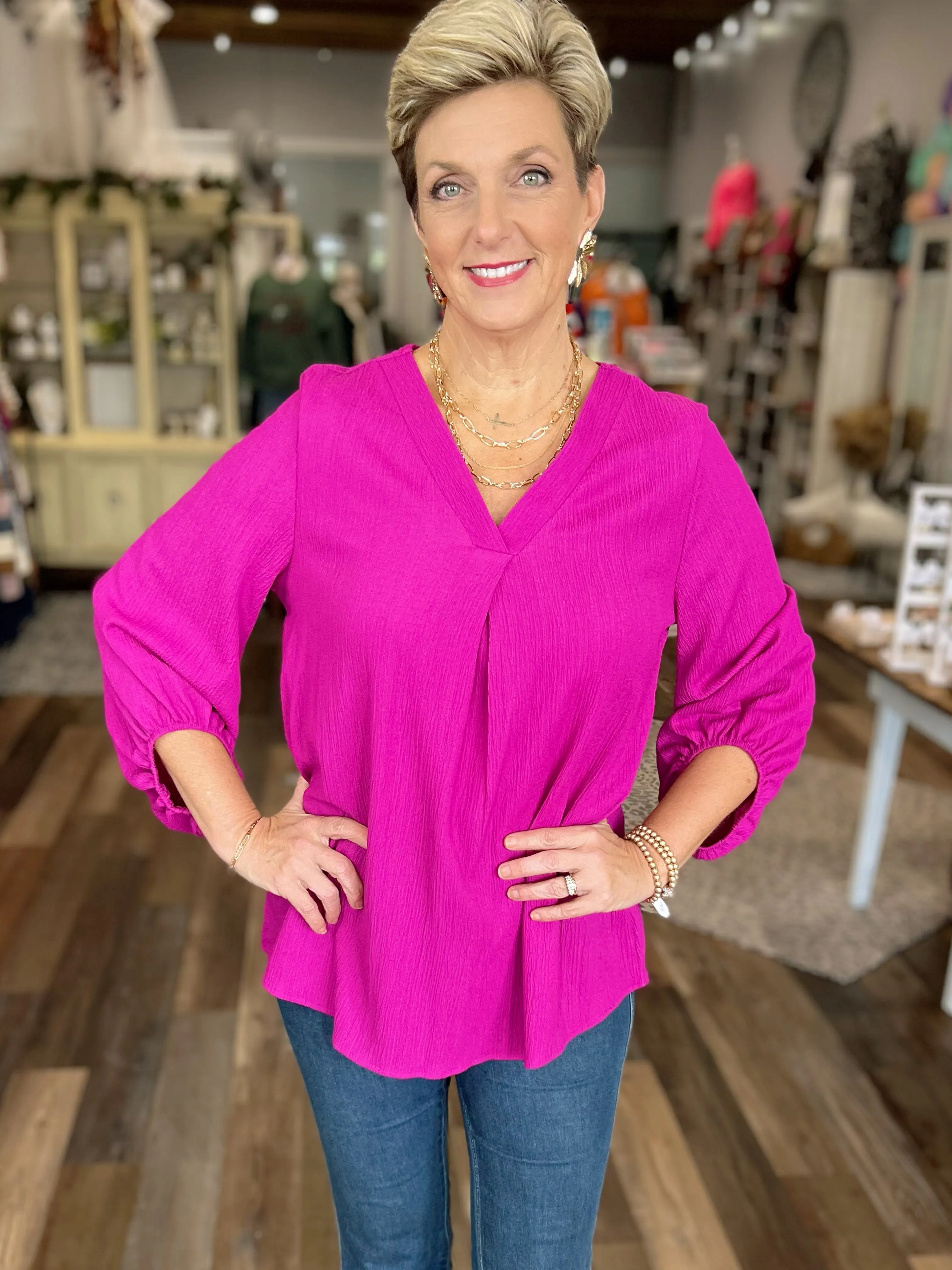 Textured Magenta Blouse