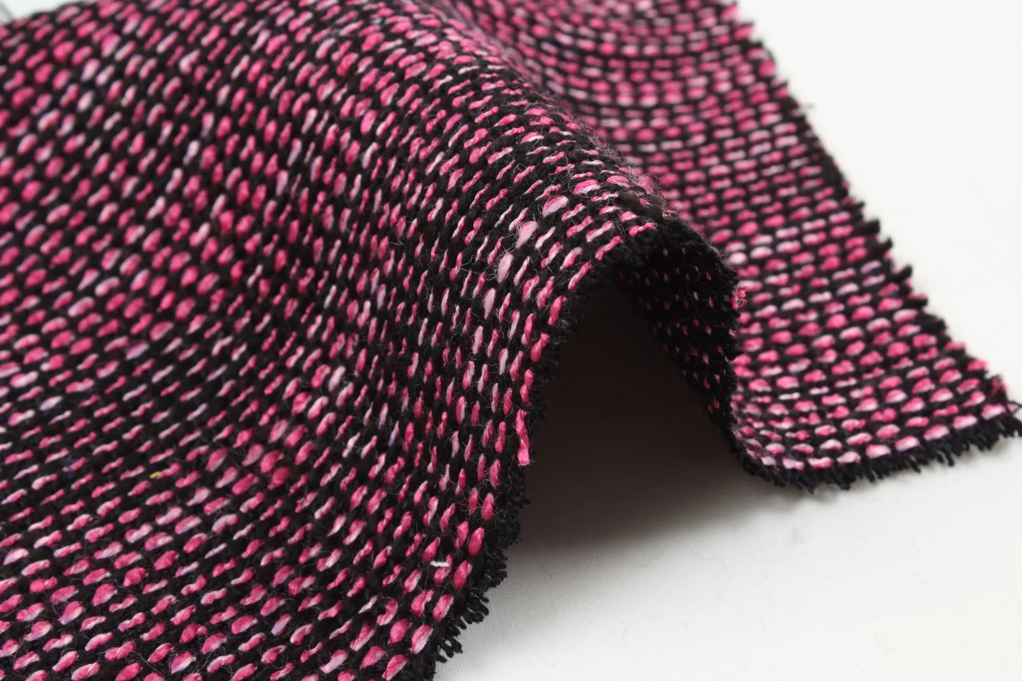 Viscose Blend Tweed Stripes - Fuchsia and Black