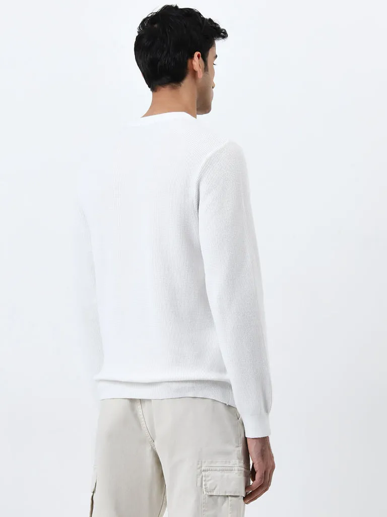 WES Casuals White Knitted Slim-Fit Sweater