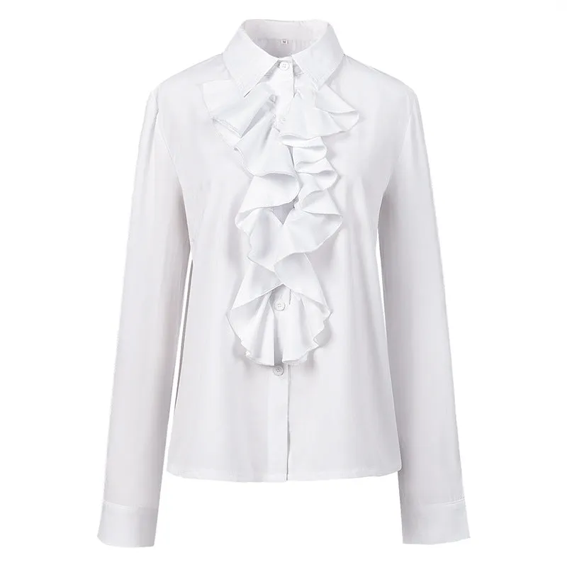 Women's Long Sleeve Button Down Shirts Ruffle Work Shirt Chiffon Blouses Tops