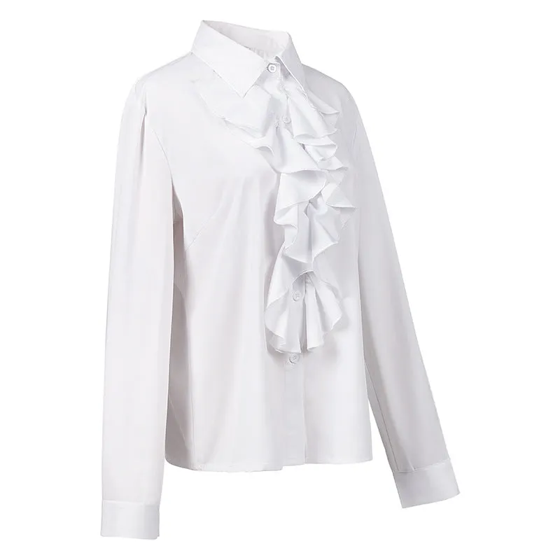 Women's Long Sleeve Button Down Shirts Ruffle Work Shirt Chiffon Blouses Tops