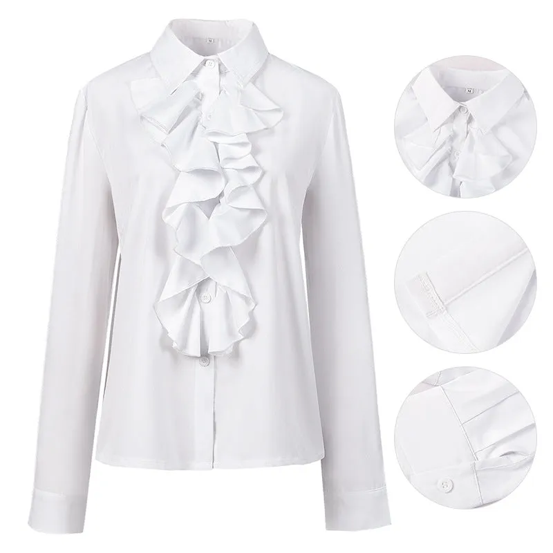 Women's Long Sleeve Button Down Shirts Ruffle Work Shirt Chiffon Blouses Tops